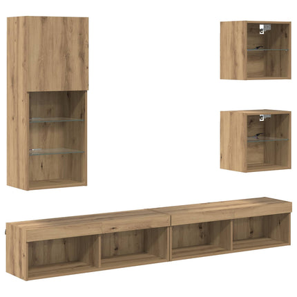 TV-väggenheter med LED 5 pcs Artisan Ek 100 x 30 x 30 cm