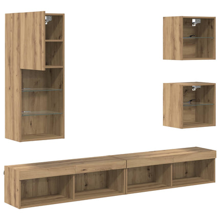 TV-väggenheter med LED 5 pcs Artisan Ek 100 x 30 x 30 cm
