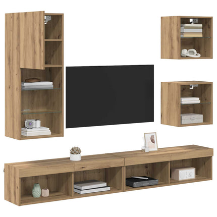 TV-väggenheter med LED 5 pcs Artisan Ek 100 x 30 x 30 cm