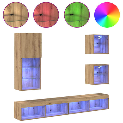TV-väggenheter med LED 5 pcs Artisan Ek 100 x 30 x 30 cm