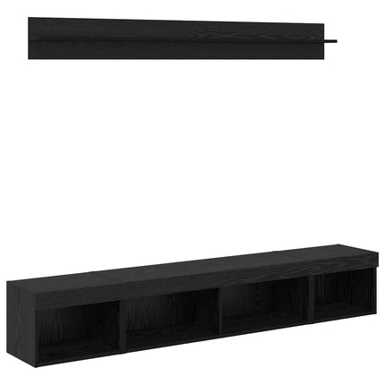 TV väggskåp set med led 5 pcs Svart Ek Konstruerat trä