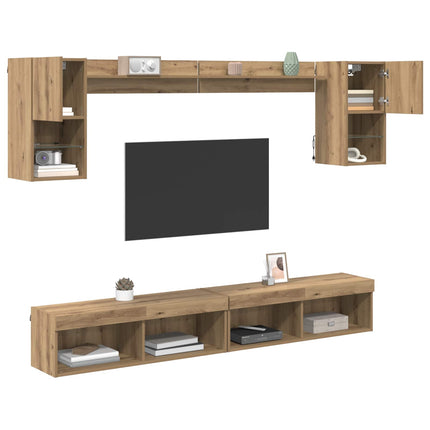TV-väggenheter med LED 6 st Artisan Ek Konstruerat trä