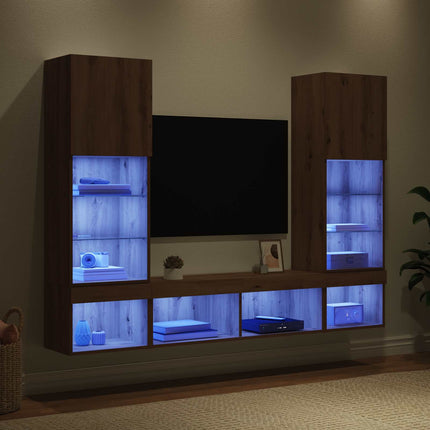 TV-väggenheter med LED med led 5 pcs Artisan Ek Konstruerat trä