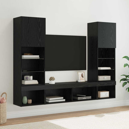 TV-väggenheter med LED 5 pcs 40,5 x 30 x 102 cm Svart Ek