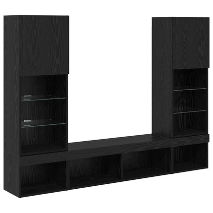 TV-väggenheter med LED 5 pcs 40,5 x 30 x 102 cm Svart Ek