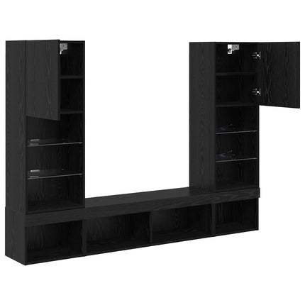 TV-väggenheter med LED 5 pcs 40,5 x 30 x 102 cm Svart Ek