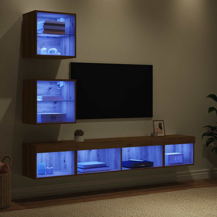 TV-väggenheter med LED med led 5 pcs Artisan Ek Konstruerat trä