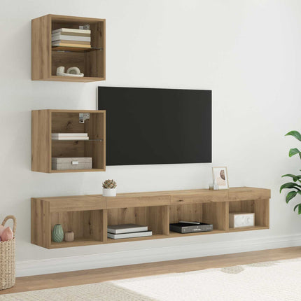 TV-väggenheter med LED med led 5 pcs Artisan Ek Konstruerat trä