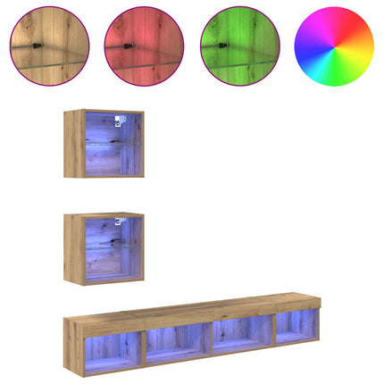 TV-väggenheter med LED med led 5 pcs Artisan Ek Konstruerat trä