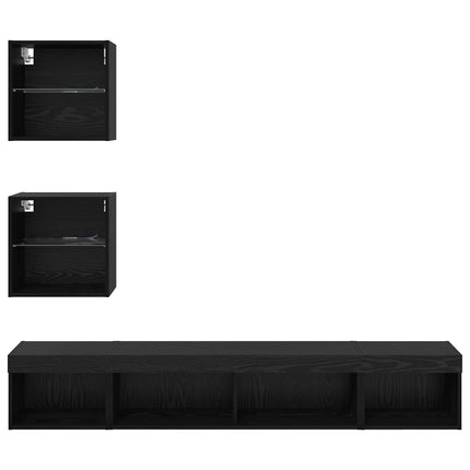 TV-väggenheter med LED med led 5 pcs Svart Ek Konstruerat trä