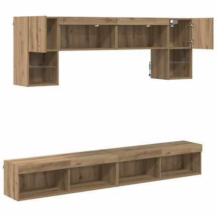 TV-väggenheter med LED 6 pcs Artisan Ek Konstruerat trä