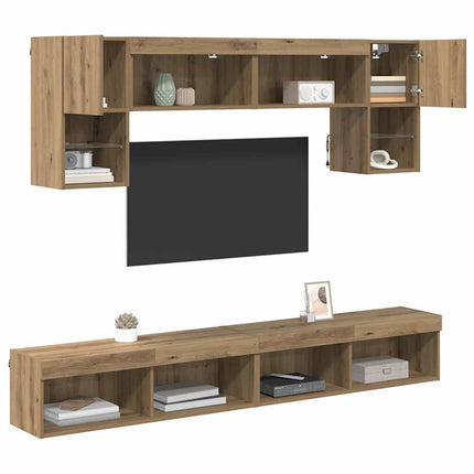 TV-väggenheter med LED 6 pcs Artisan Ek Konstruerat trä