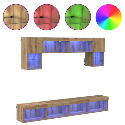 TV-väggenheter med LED 6 pcs Artisan Ek Konstruerat trä