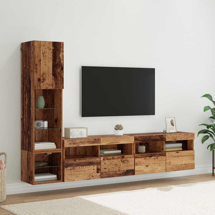TV-väggmodul med led 4 pcs Gammalt trä Konstruerat trä