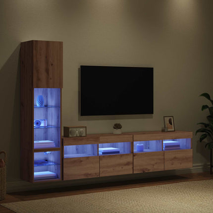 TV-väggmodul med led 4 pcs Artisan Ek Konstruerat trä