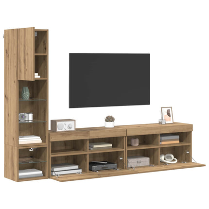 TV-väggmodul med led 4 pcs Artisan Ek Konstruerat trä