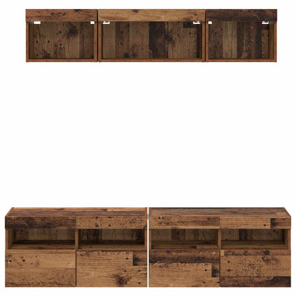 TV-väggenheter med LED 5 pcs Gammalt trä 80 x 30 x 40 cm