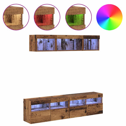 TV-väggenheter med LED 5 pcs Gammalt trä 80 x 30 x 40 cm