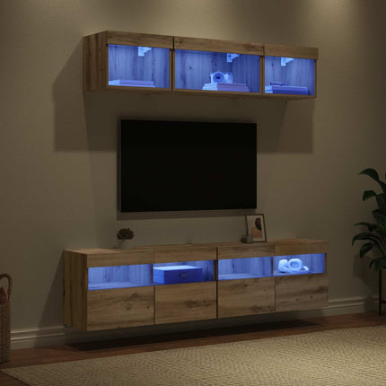 TV-väggenheter med LED med led 5 pcs Artisan Ek 80 x 30 x 40 cm