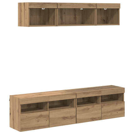 TV-väggenheter med LED med led 5 pcs Artisan Ek 80 x 30 x 40 cm