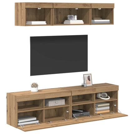 TV-väggenheter med LED med led 5 pcs Artisan Ek 80 x 30 x 40 cm