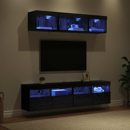 TV-väggenheter med LED med led 5 pcs Svart Ek 80 x 30 x 40 cm