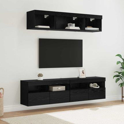 TV-väggenheter med LED med led 5 pcs Svart Ek 80 x 30 x 40 cm