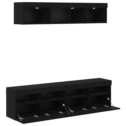 TV-väggenheter med LED med led 5 pcs Svart Ek 80 x 30 x 40 cm
