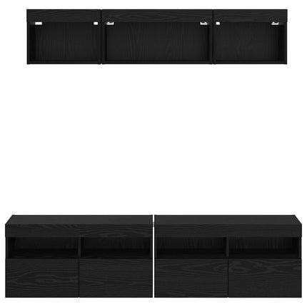 TV-väggenheter med LED med led 5 pcs Svart Ek 80 x 30 x 40 cm