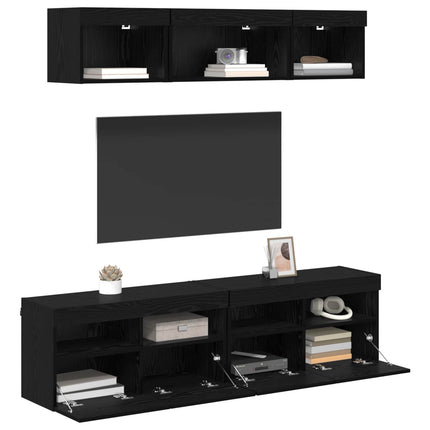 TV-väggenheter med LED med led 5 pcs Svart Ek 80 x 30 x 40 cm
