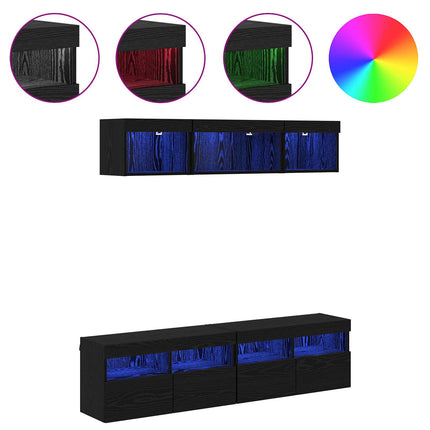 TV-väggenheter med LED med led 5 pcs Svart Ek 80 x 30 x 40 cm