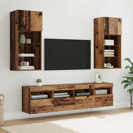 TV-väggenheter med LED 5 pcs Gammalt trä 40,5 x 30 x 90 cm