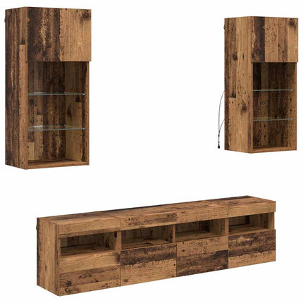 TV-väggenheter med LED 5 pcs Gammalt trä 40,5 x 30 x 90 cm