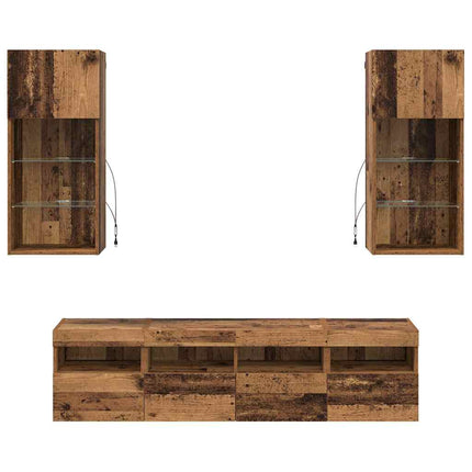 TV-väggenheter med LED 5 pcs Gammalt trä 40,5 x 30 x 90 cm