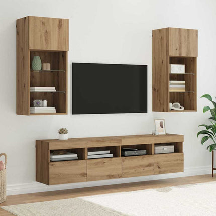 TV-väggenheter med LED 5 pcs Artisan Ek 40,5 x 30 x 90 cm