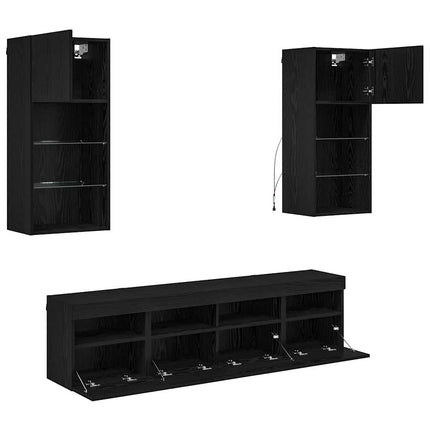 TV-väggenheter med LED 5 pcs Svart Ek 40,5 x 30 x 90 cm