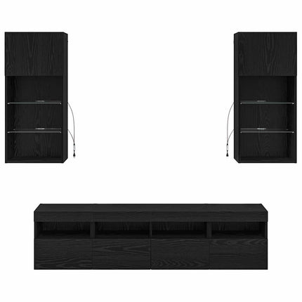 TV-väggenheter med LED 5 pcs Svart Ek 40,5 x 30 x 90 cm