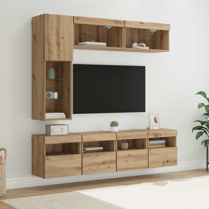 TV-skåp med led Väggmonterad 7 pcs Artisan Ek Konstruerat trä