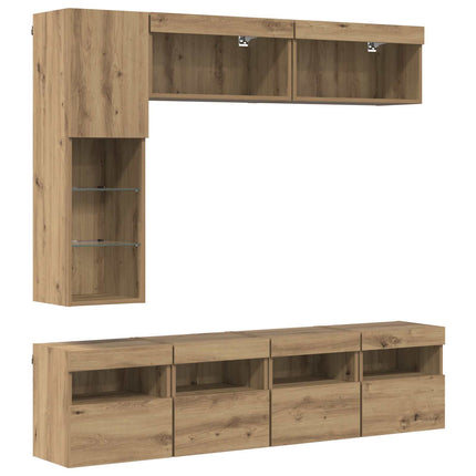 TV-skåp med led Väggmonterad 7 pcs Artisan Ek Konstruerat trä