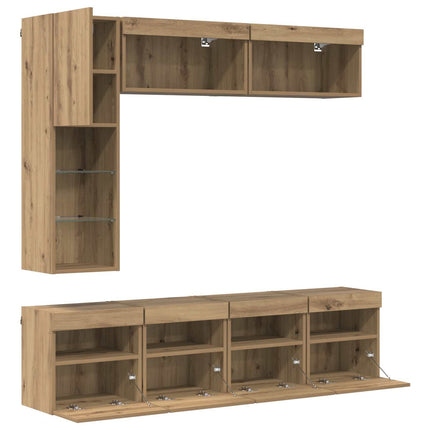 TV-skåp med led Väggmonterad 7 pcs Artisan Ek Konstruerat trä