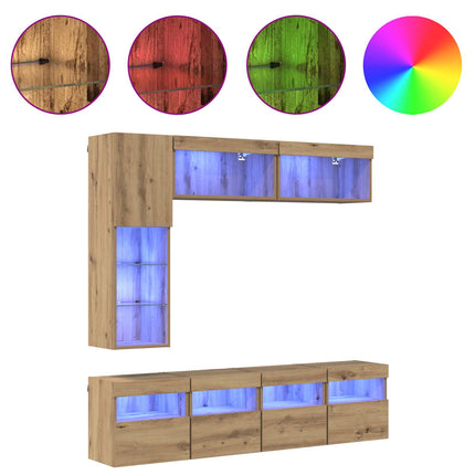 TV-skåp med led Väggmonterad 7 pcs Artisan Ek Konstruerat trä