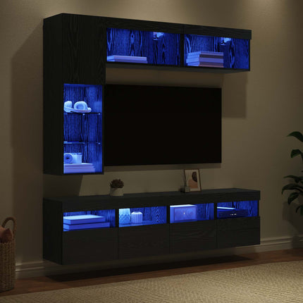 TV-skåp med led Väggmonterad 7 pcs Svart Ek Konstruerat trä