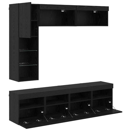 TV-skåp med led Väggmonterad 7 pcs Svart Ek Konstruerat trä