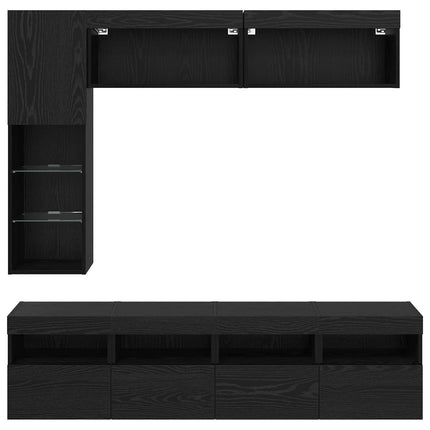 TV-skåp med led Väggmonterad 7 pcs Svart Ek Konstruerat trä