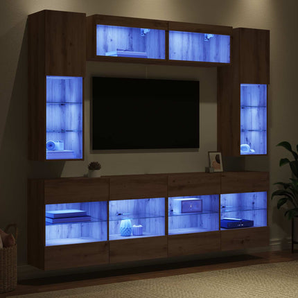 TV väggskåp set med led 6 pcs Artisan Ek Konstruerat trä