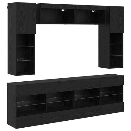 TV väggskåp set med led 6 pcs Svart Ek Konstruerat trä
