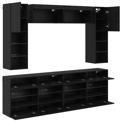 TV väggskåp set med led 6 pcs Svart Ek Konstruerat trä
