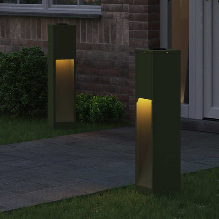 Solcell LED-vägbelysning 2 pcs Olivgrön Kallvalsat stål