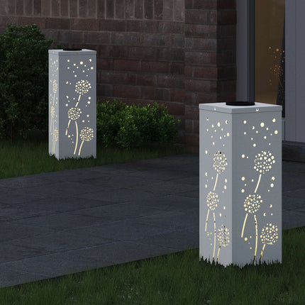 Solar LED Stig Ljus 2 pcs Vit Kallvalsat stål