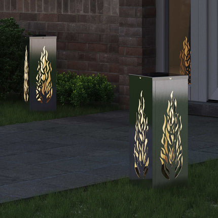 Solar LED Stig Ljus 2 st Varmvit 18 x 18 x 50 cm Rostfritt stål